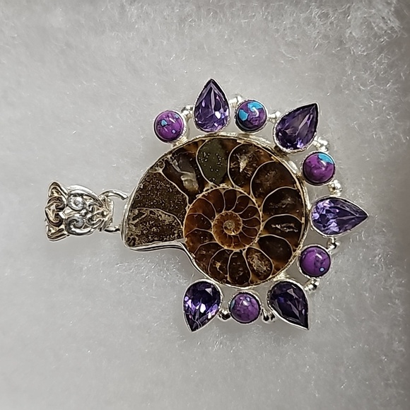 Ammonite Purple Amethyst Silver Pendant New - Picture 2 of 9
